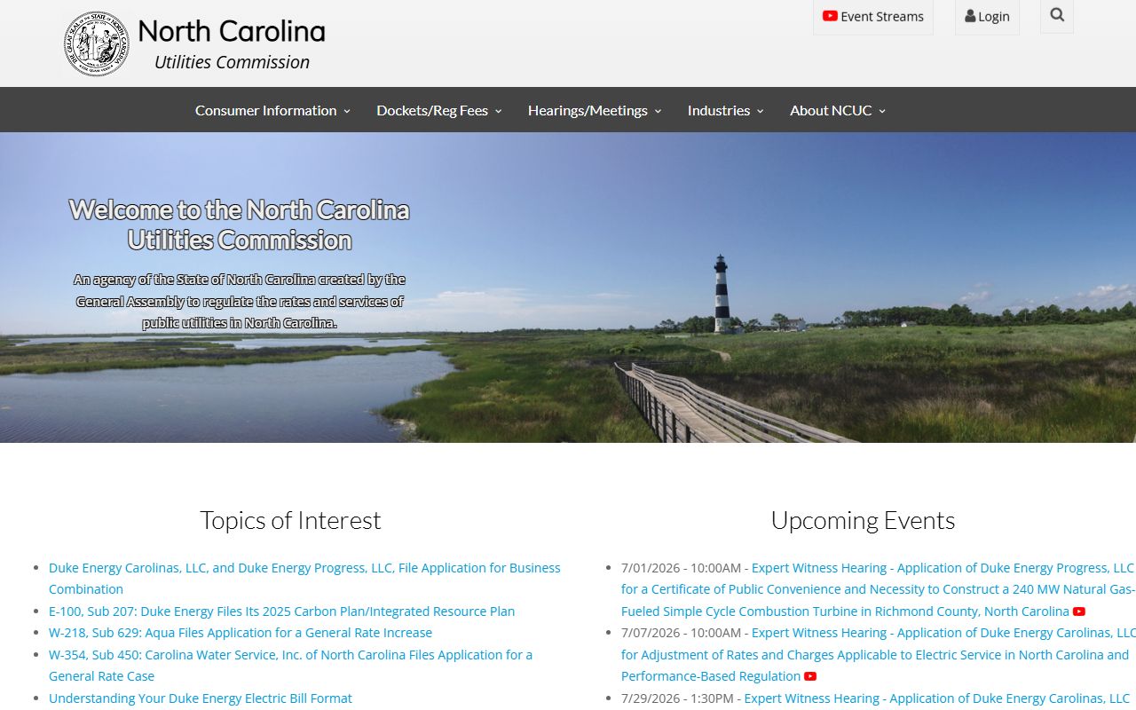 North Carolina Utilities Commission website for utility and numbering-related consumer information