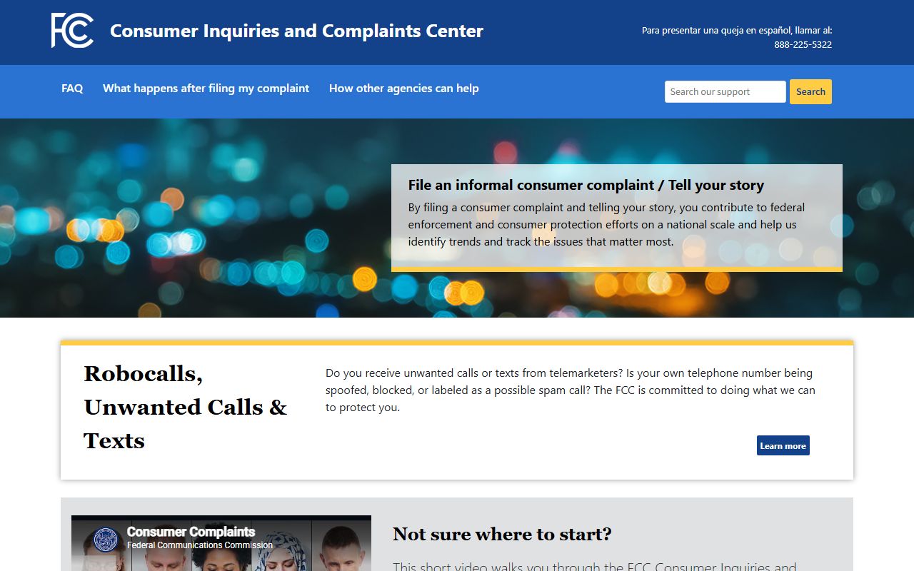 FCC Consumer Complaint Center for unwanted calls and telecom complaints